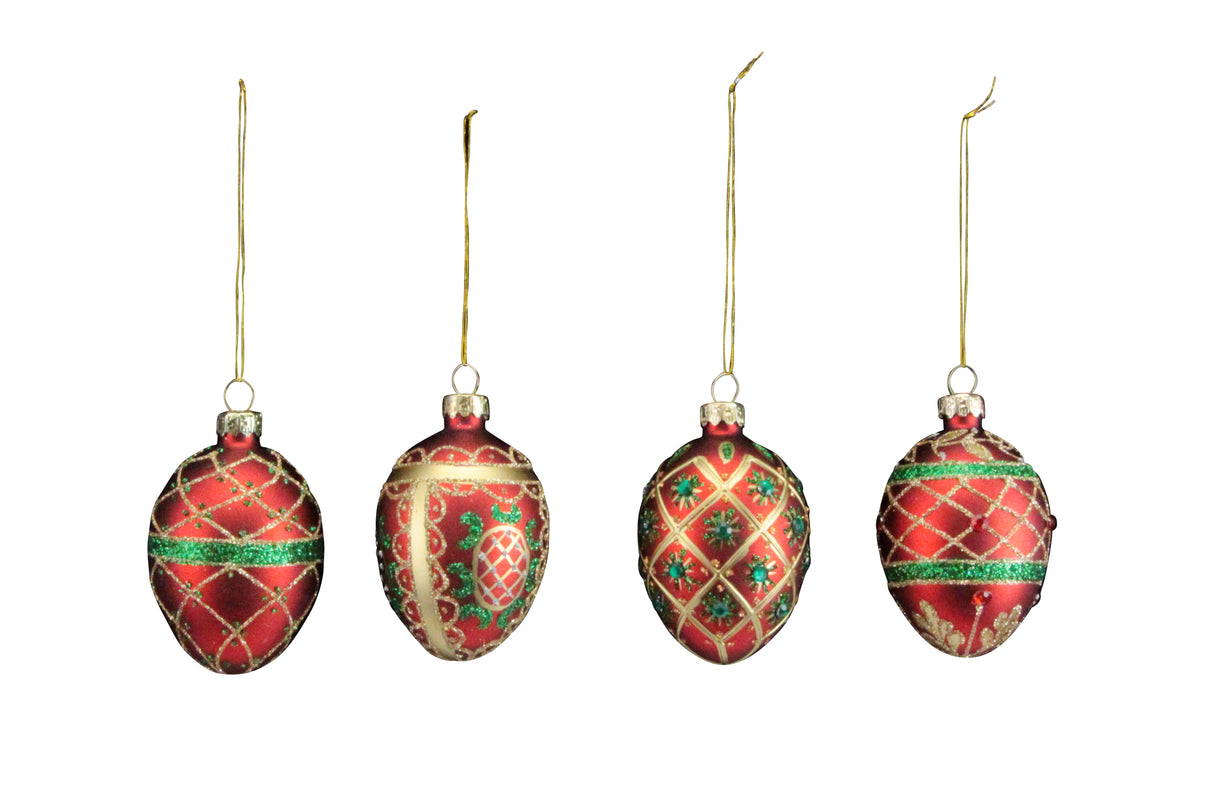 Red/Green/Gold Glass Egg Dec