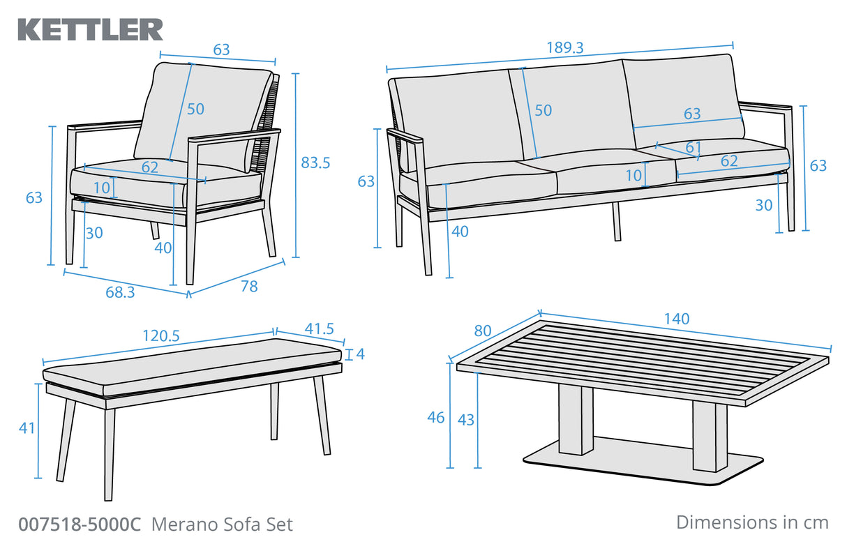 Merano Sofa Set Grey Rope with 3 Seat Sofa