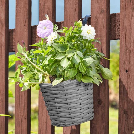 8 inch Faux Rattan Hanging Pot - Slate