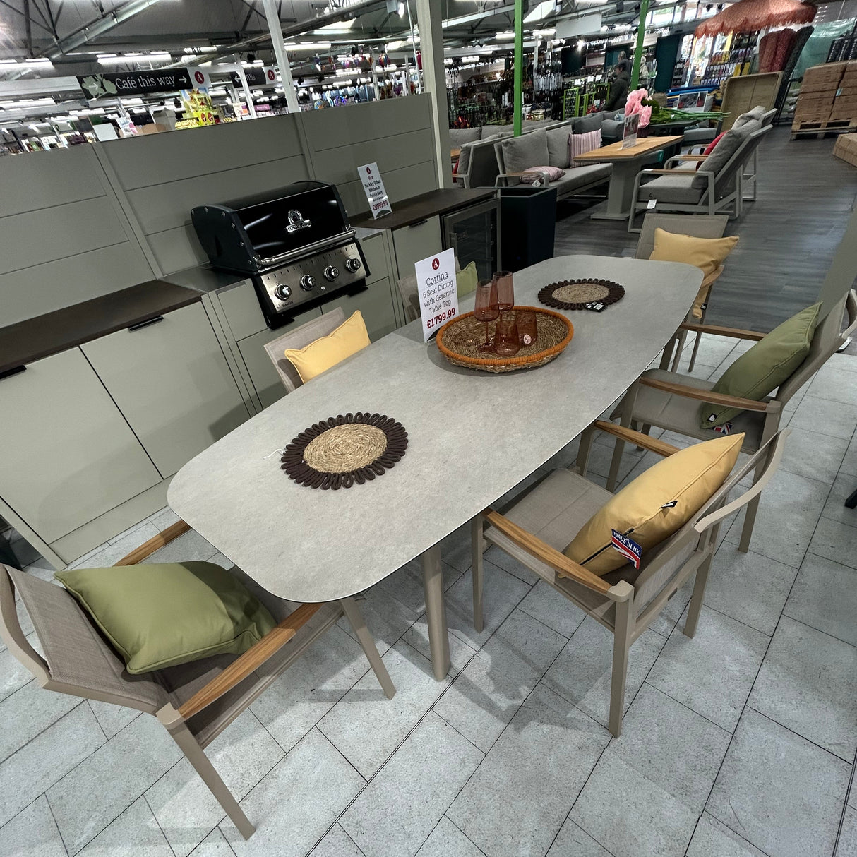 Cortina 6 Seat with Manolo 240cm Barrel Ceramic Dining Table
