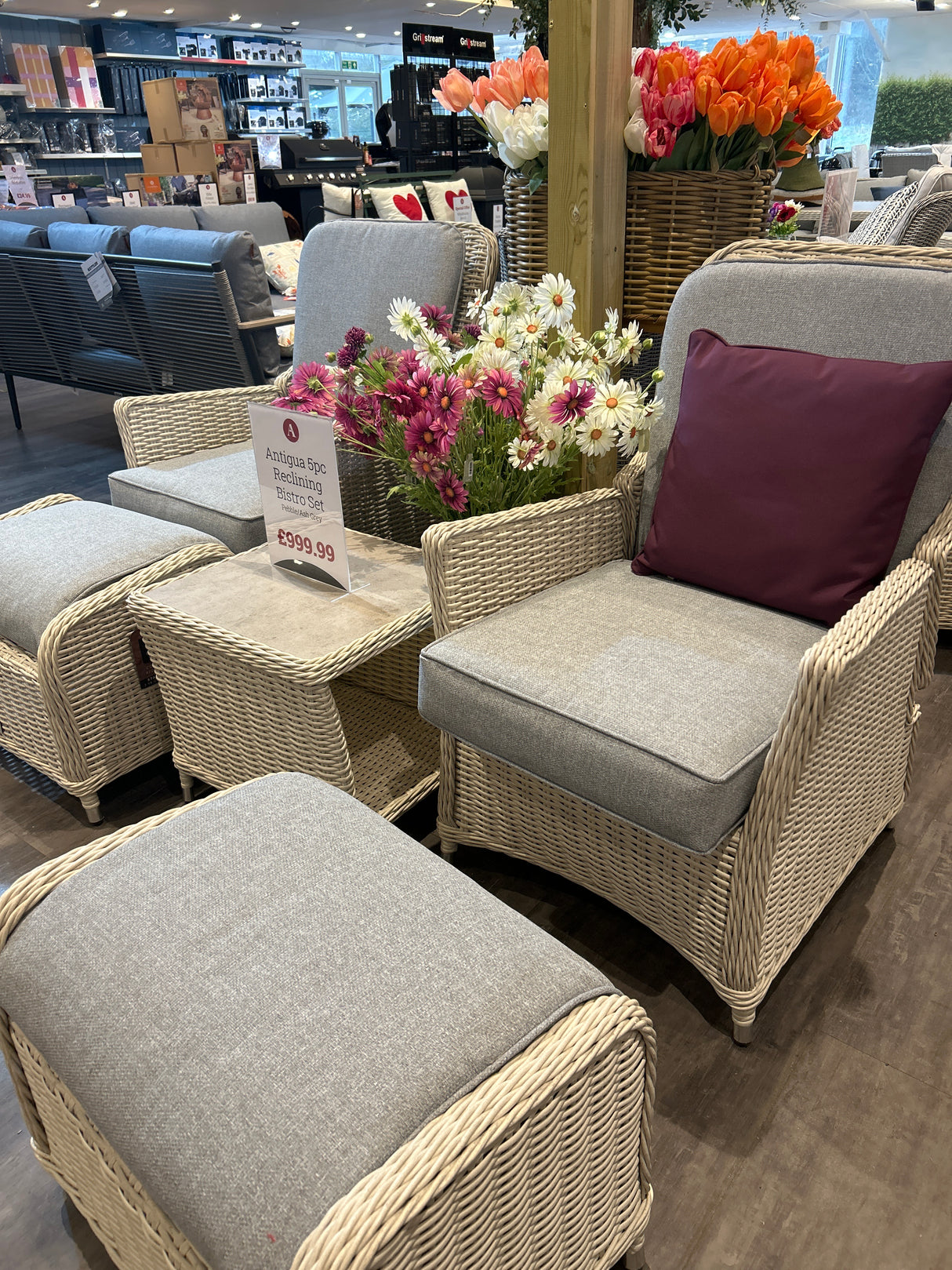 Antigua 5pc Reclining Lounge Set Pearl & Ash Grey