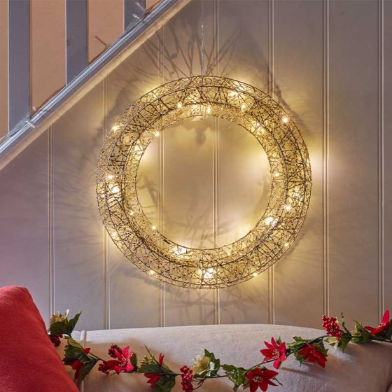 Gold LED Weave Wreath - 40cm