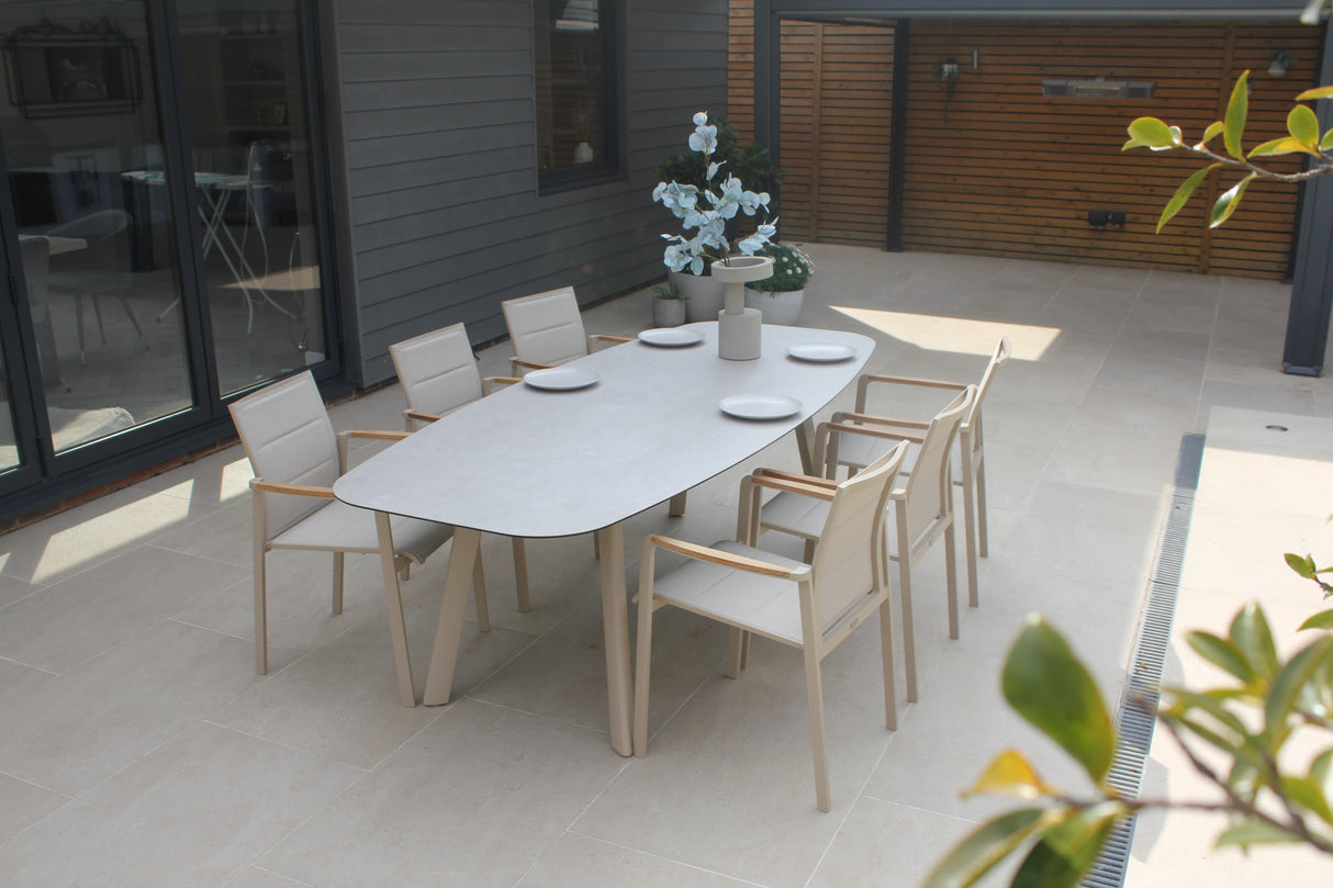 Cortina 6 Seat with Manolo 240cm Barrel Ceramic Dining Table
