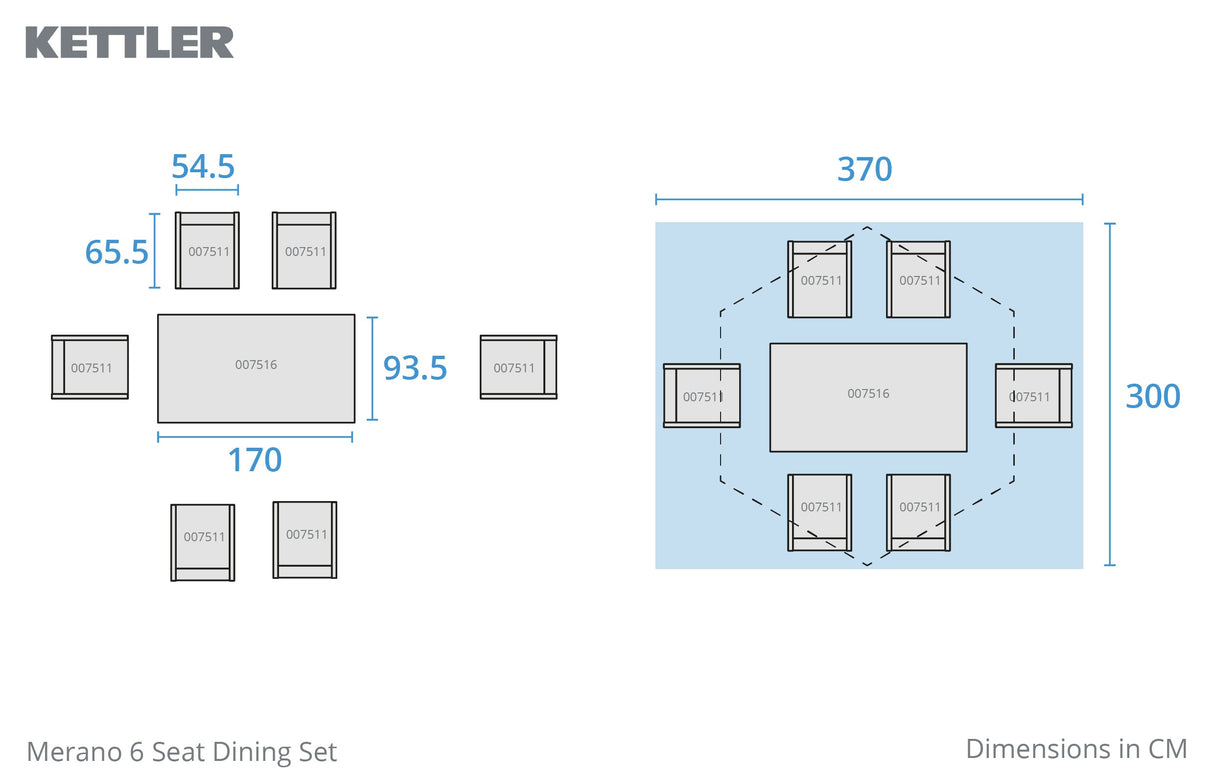 Merano 6 Seat Dining Set Grey Rope