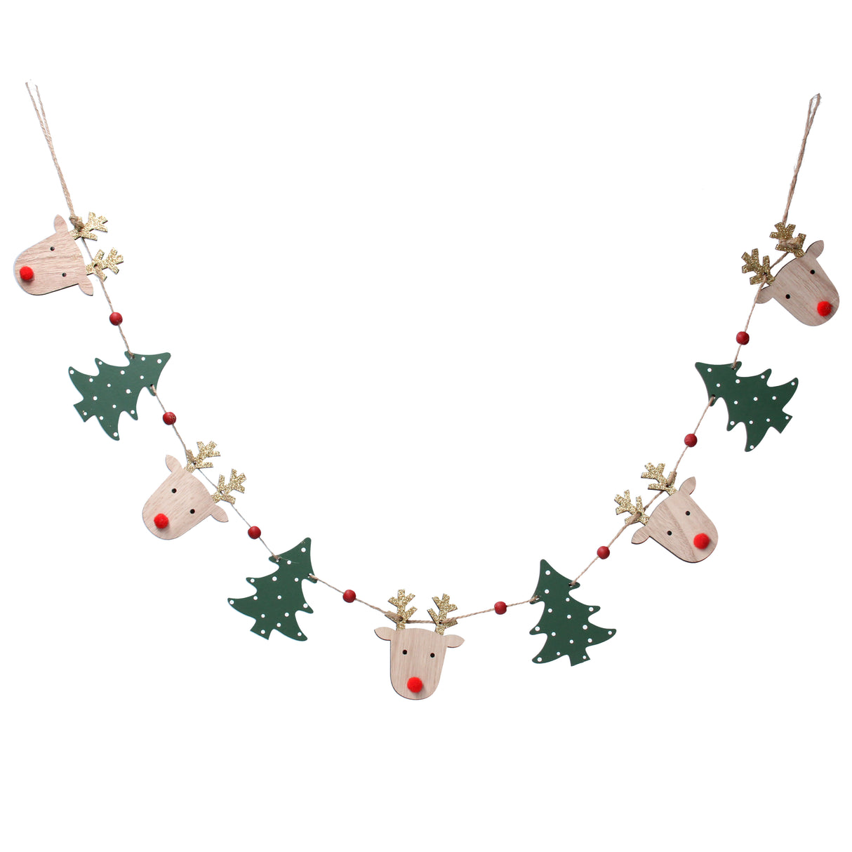 Wood Deer Head/Trees String Garland