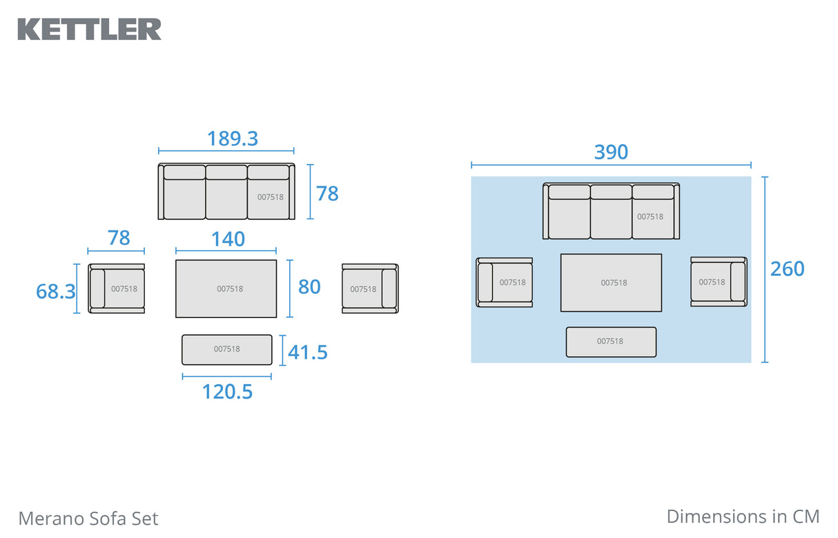 Merano Sofa Set Grey Rope with 3 Seat Sofa