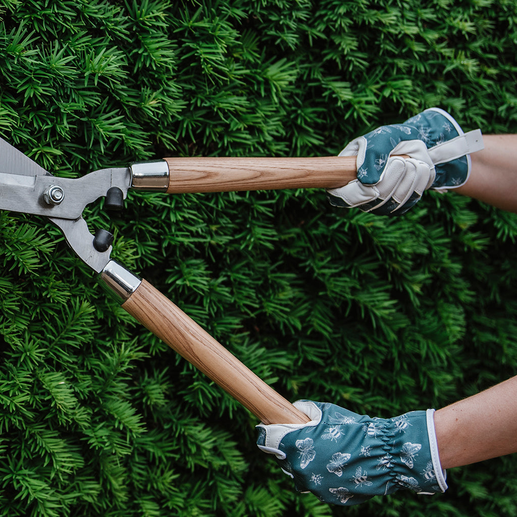 KS Leather Gardening Gloves Flutter Bugs Teal