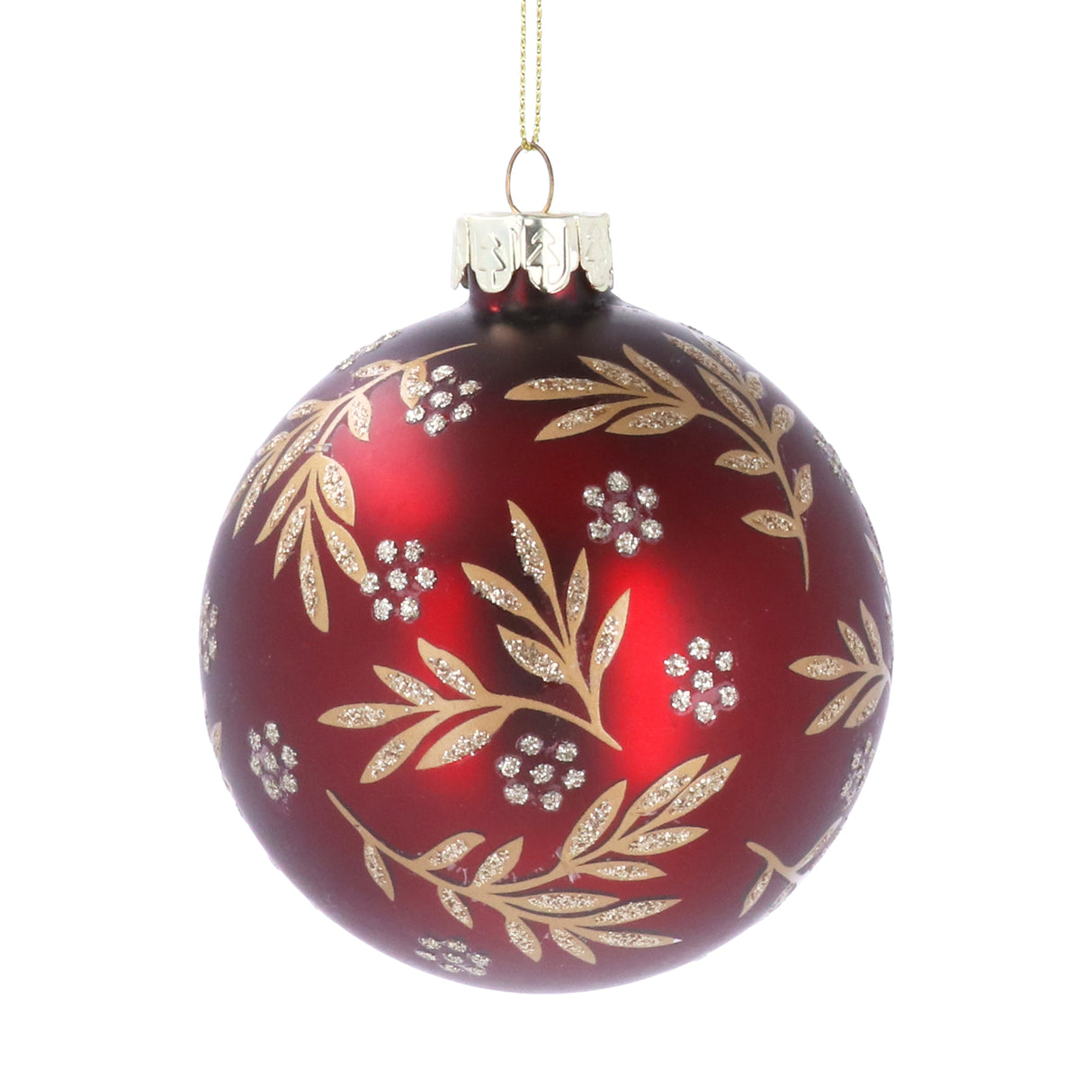 Matt Red Glass Ball w Gold Leaf Spray