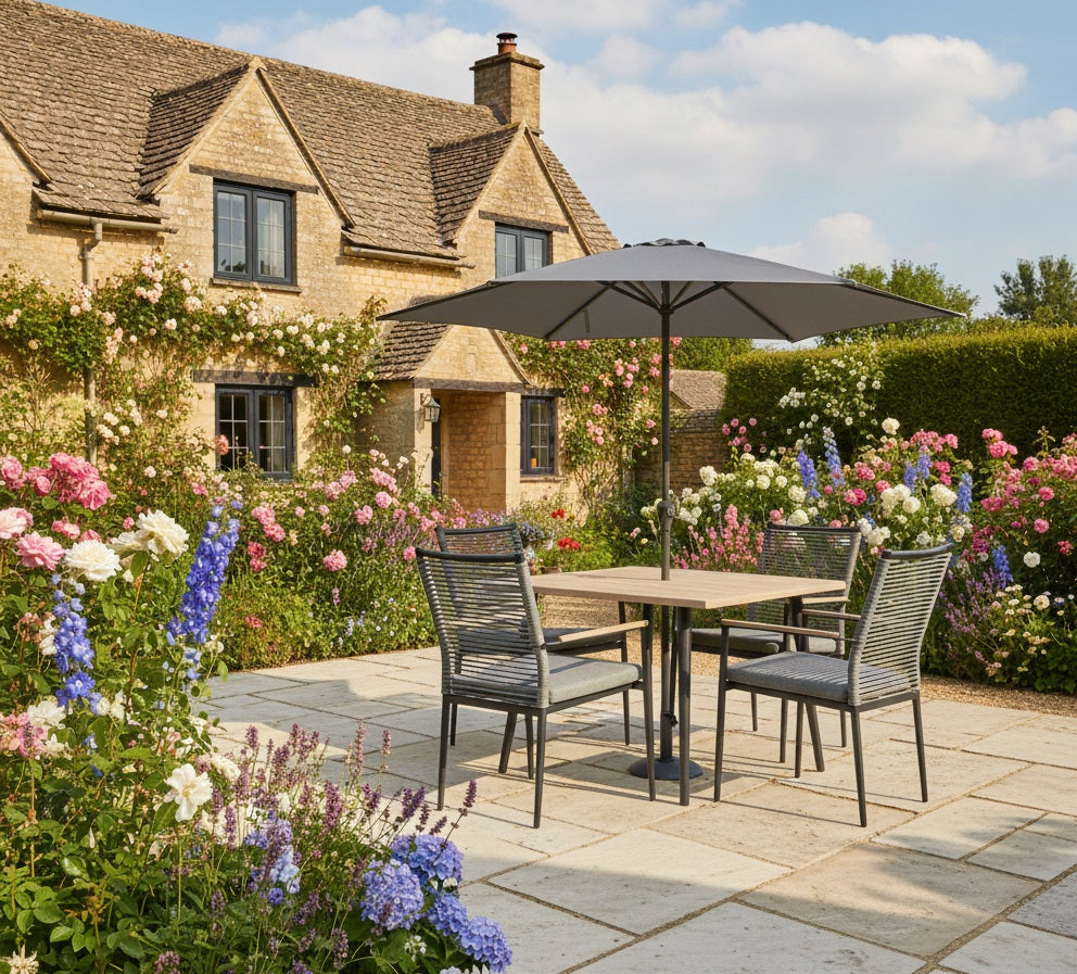 Merano 4 Seat Dining Set Grey Rope