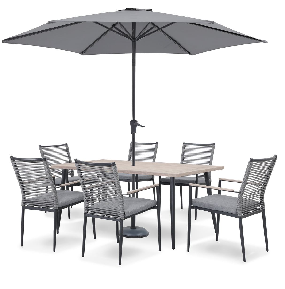 Merano 6 Seat Dining Set Grey Rope