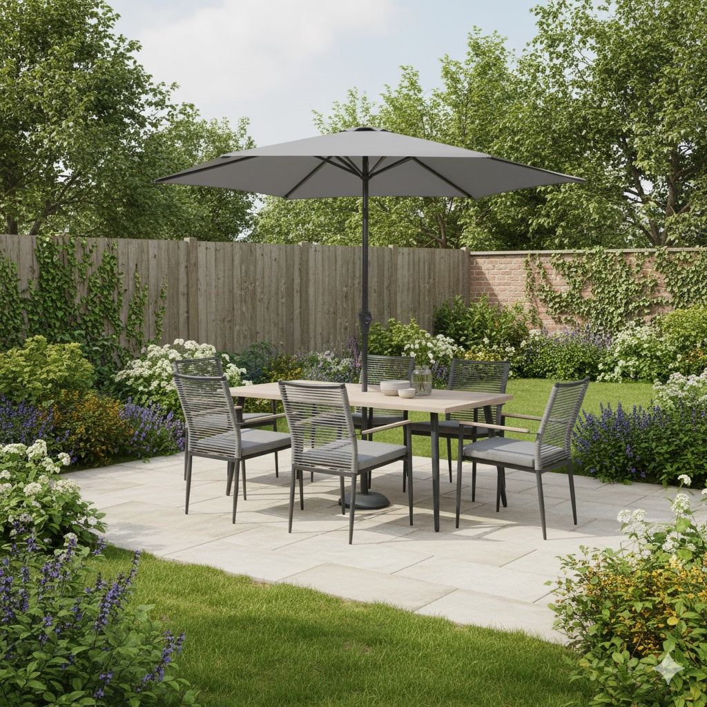 Merano 6 Seat Dining Set Grey Rope