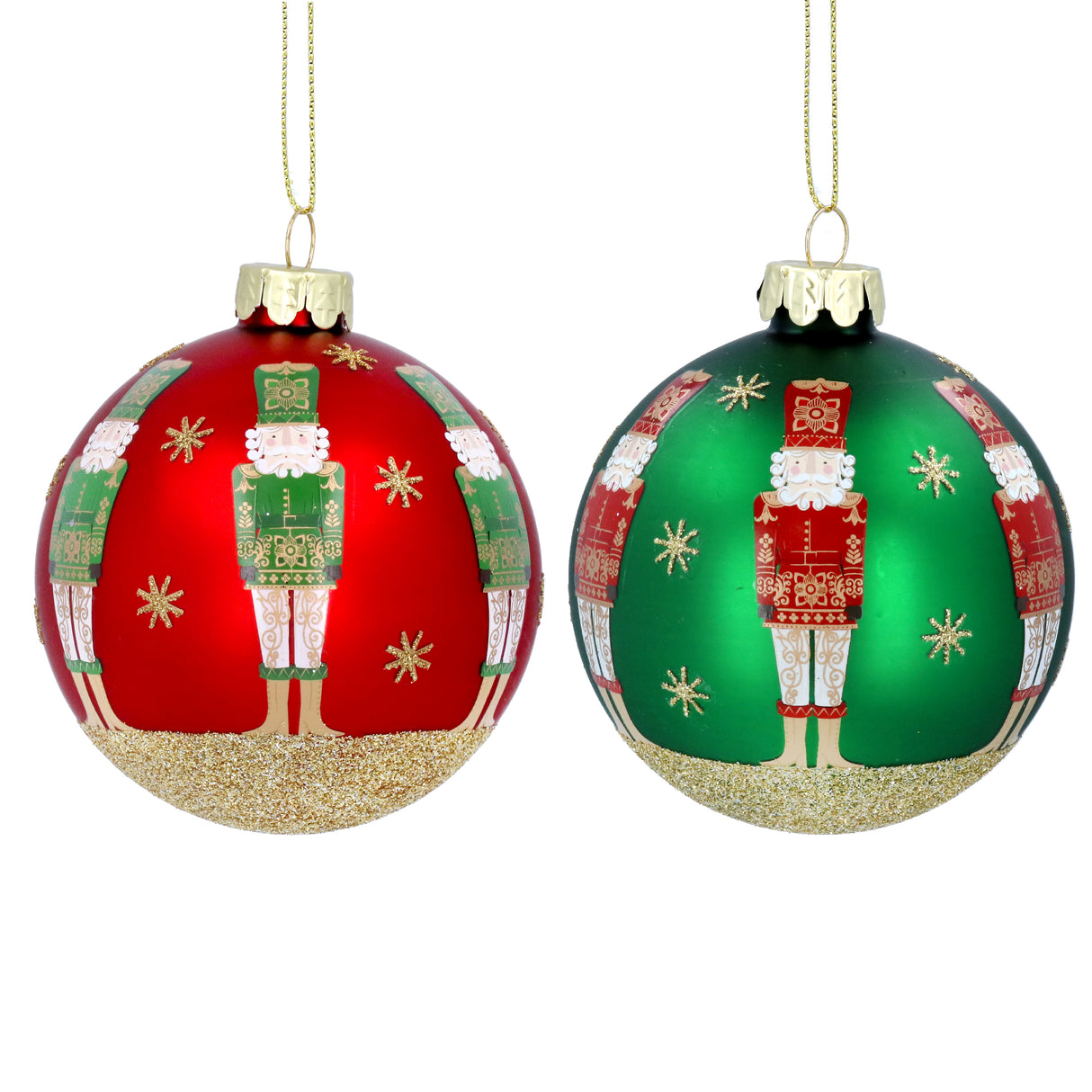 Red/Green Sparkle Glass Ball with Nutcracker
