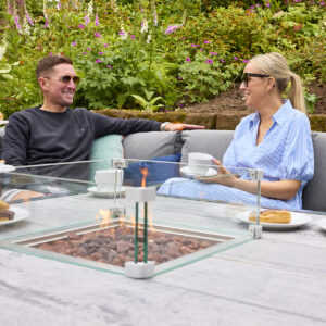 Tutbury - Fire Pit Table Corner Set Anthracite Grey - Grey Cushions