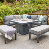 Tutbury - Fire Pit Table Corner Set Anthracite Grey - Grey Cushions