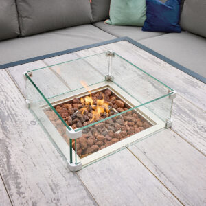 Tutbury - Fire Pit Table Corner Set Anthracite Grey - Grey Cushions