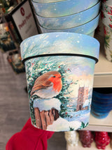 18cm Pot - Robins with Church