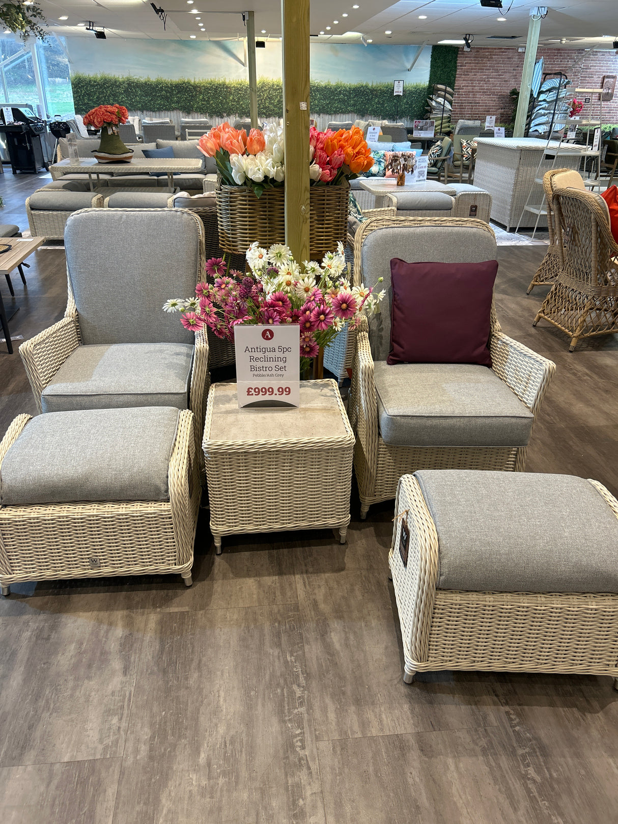 Antigua 5pc Reclining Lounge Set Pearl & Ash Grey