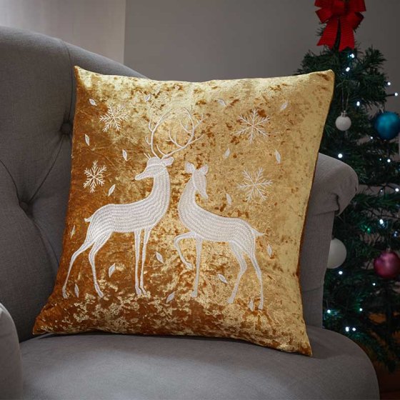 Reindeer Cushion - Gold