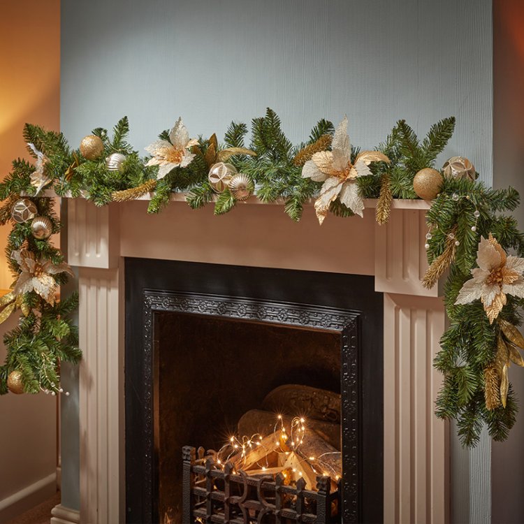 Golden Poinsettia Garland - 180cm