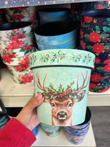 18cm Holly & Stags Pot Cover