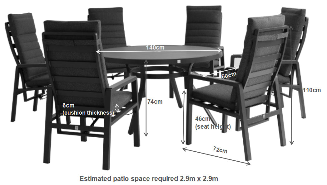 Panama Reclining 6 Seat Round Dining Set