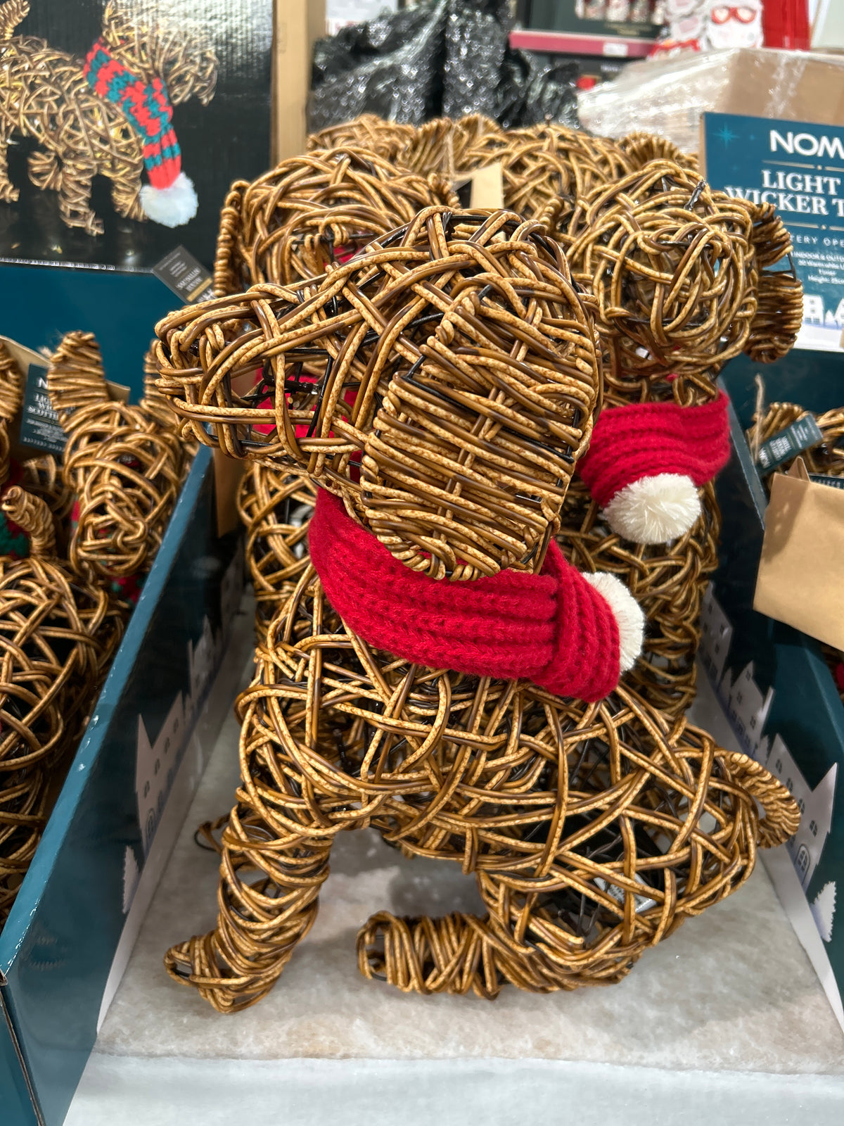 44CM Brown Wicker Sitting Dog With 60 LEDS