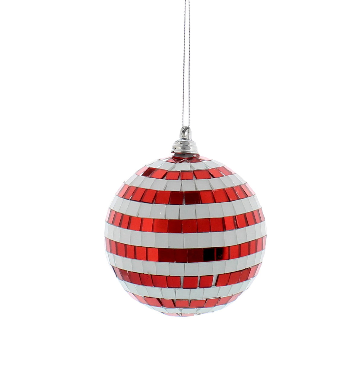 8cm red / white stripe mirror ball