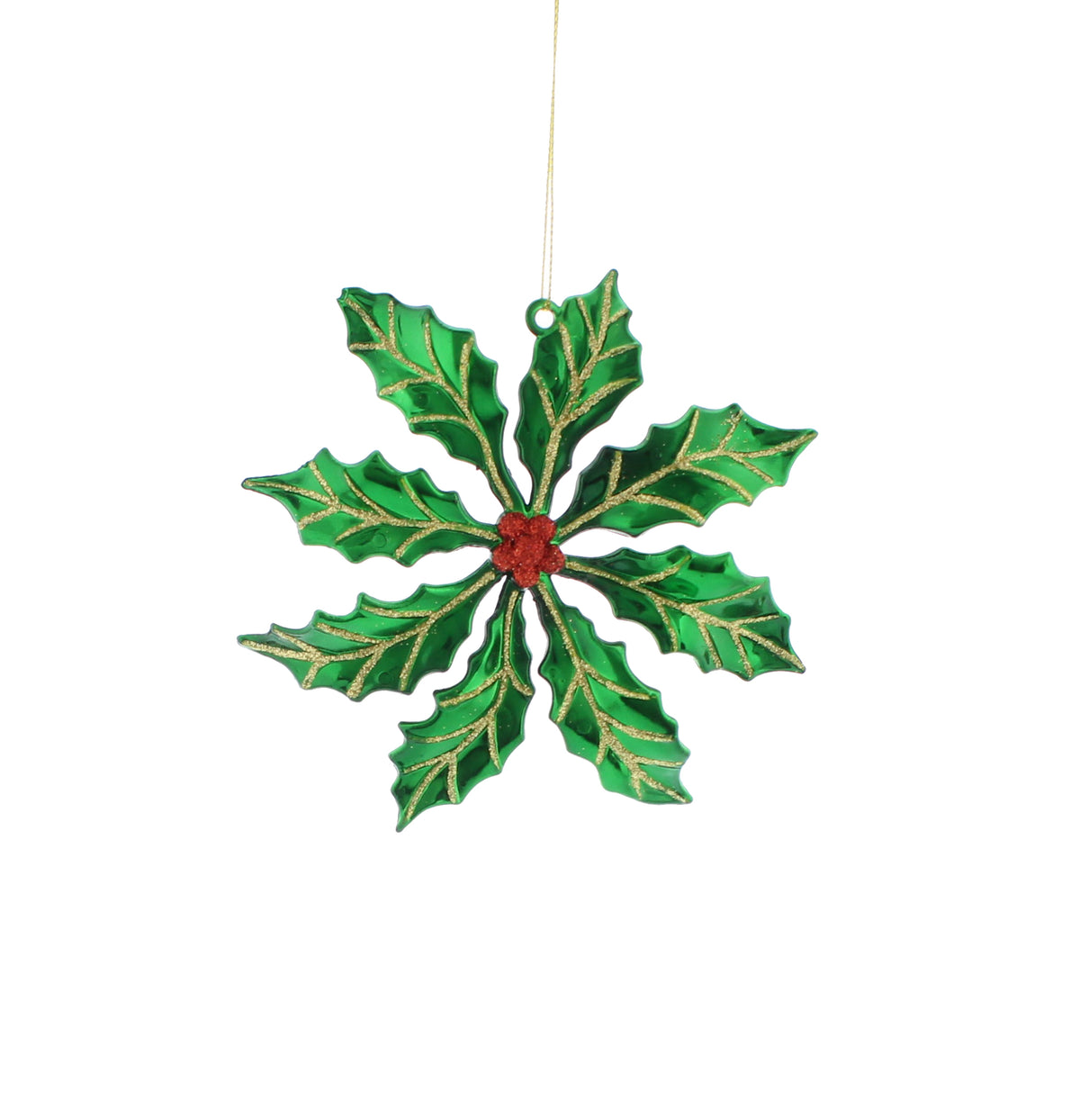 13cm green leaf with red jewel