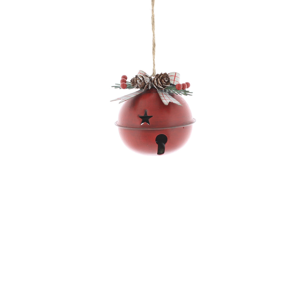 8cm metal red bell with bow and foliage on top