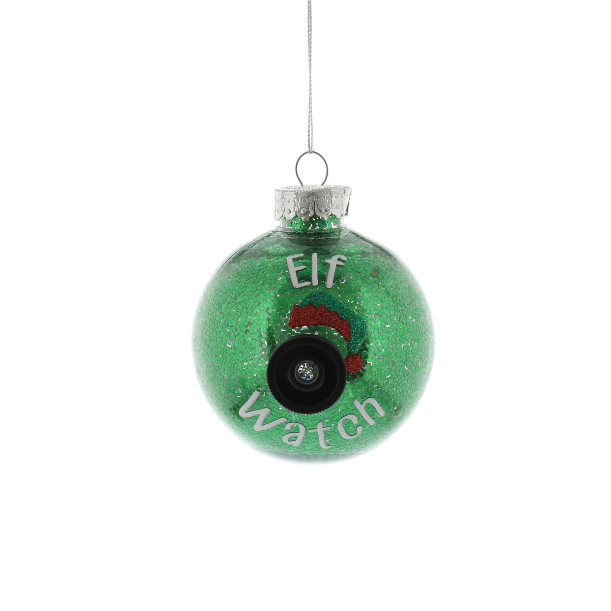 8cm clear green glitter filled Elf Watch ball