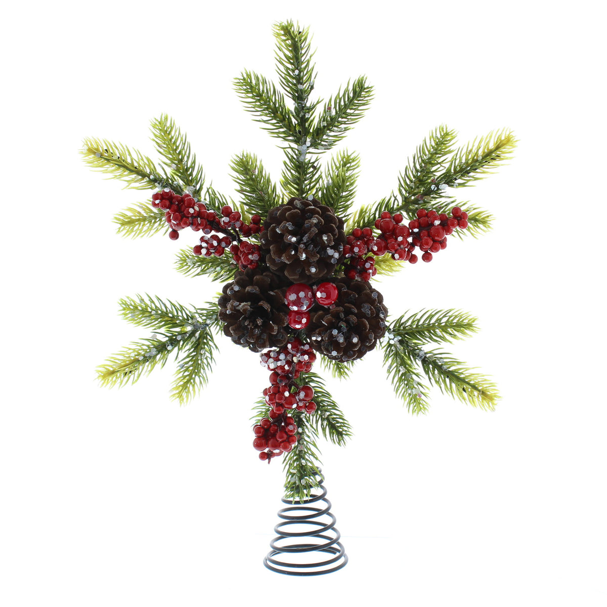 33cm red berries and pine tree topper