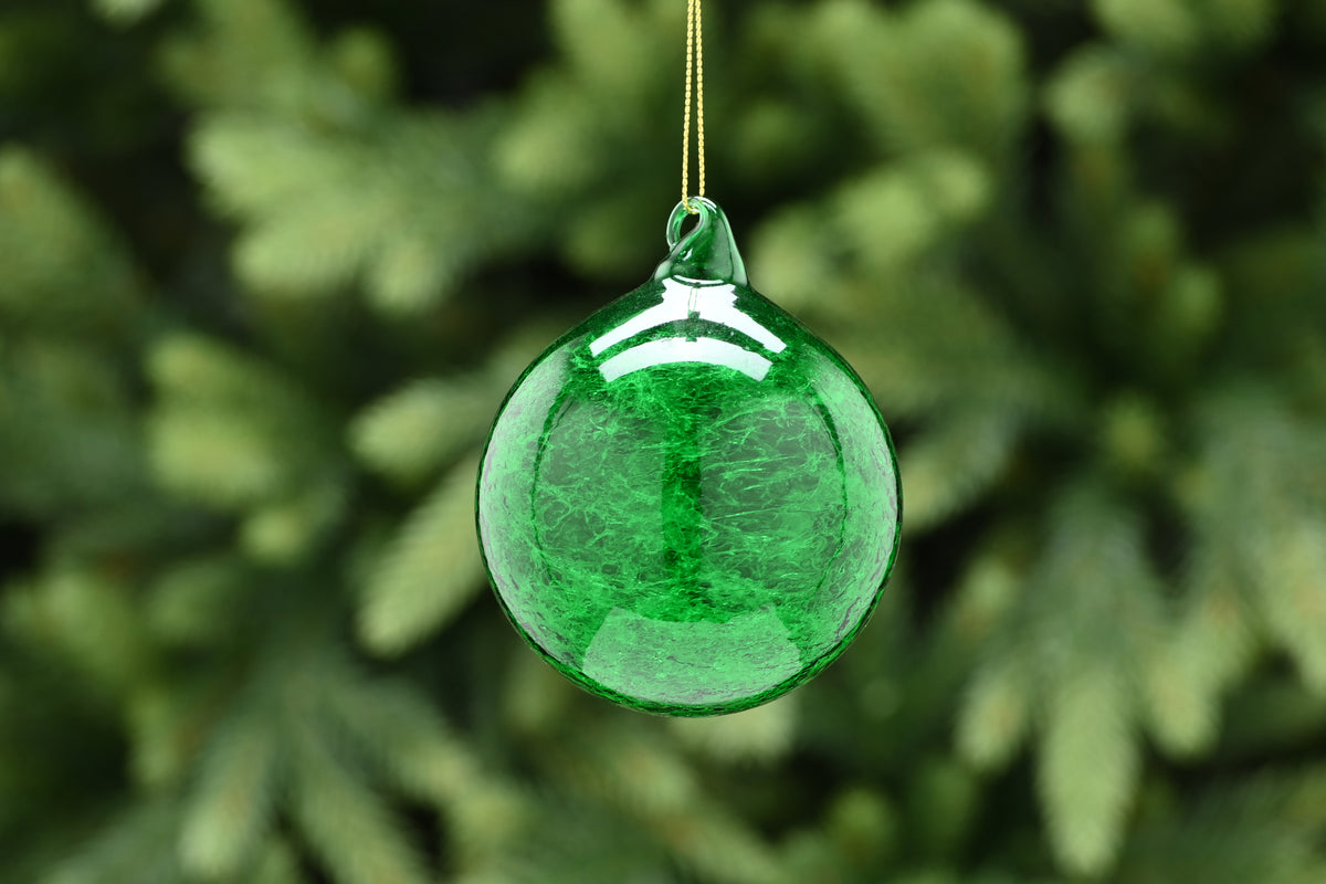 8cm deep green crackle effect glass ball