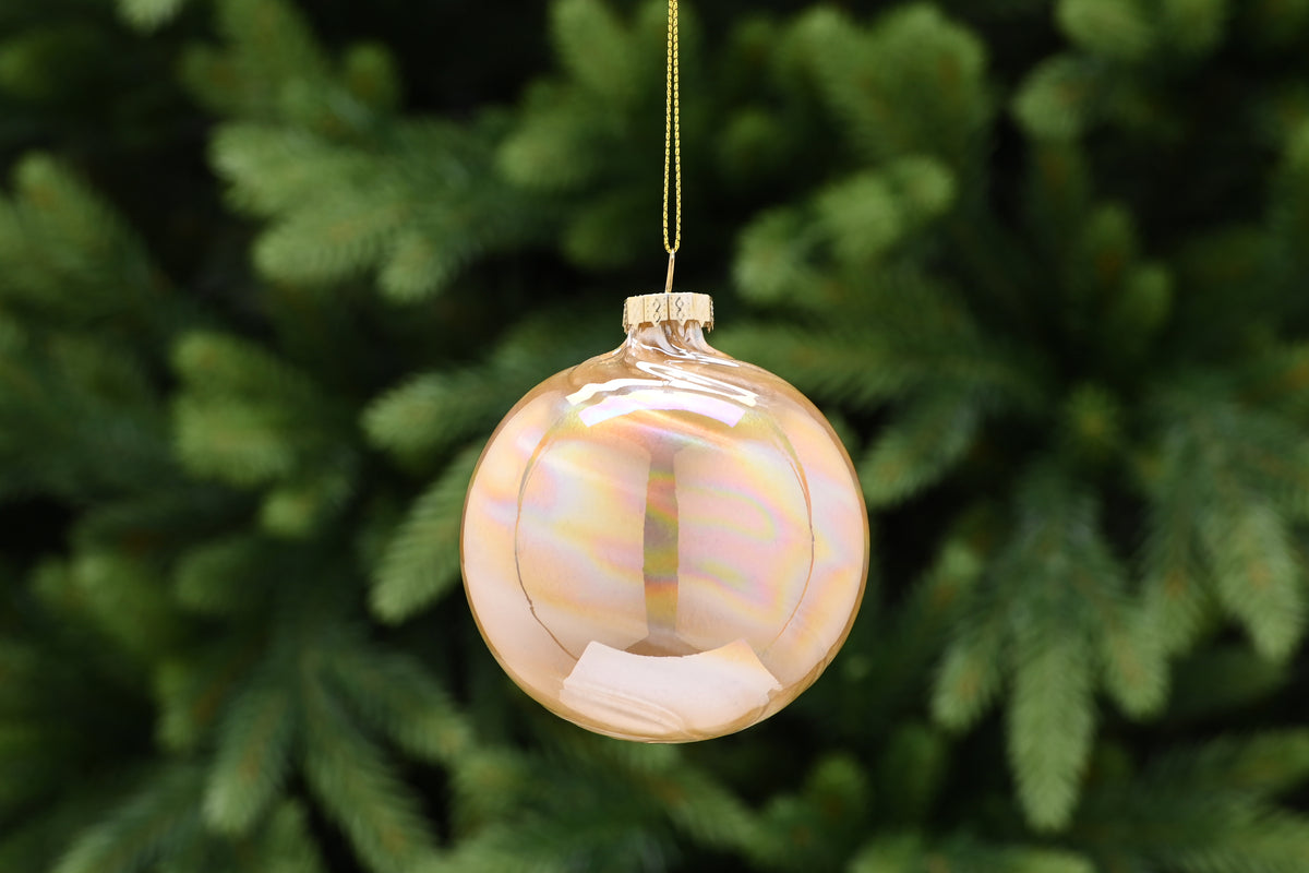 8cm gold rainbow effect twisted stripe glass ball