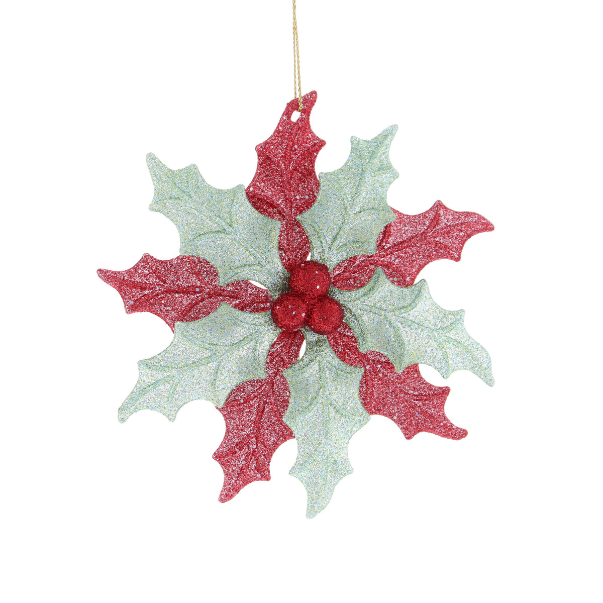 12cm hanging red/green glitter acrylic poinsettia