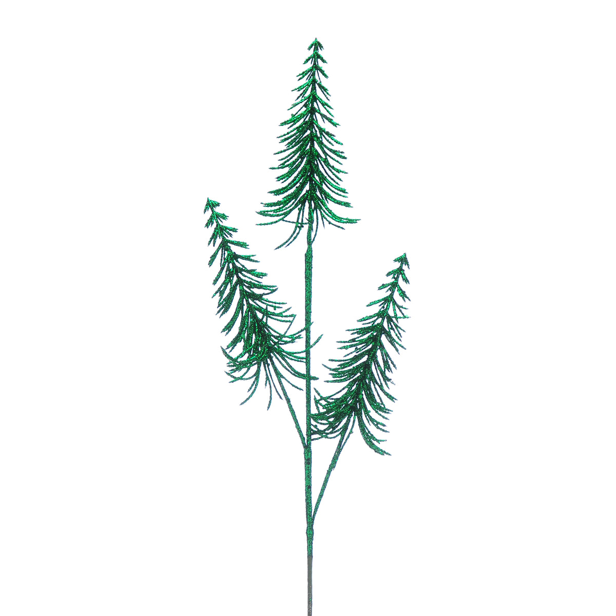 70cm green glitter triple tree stem