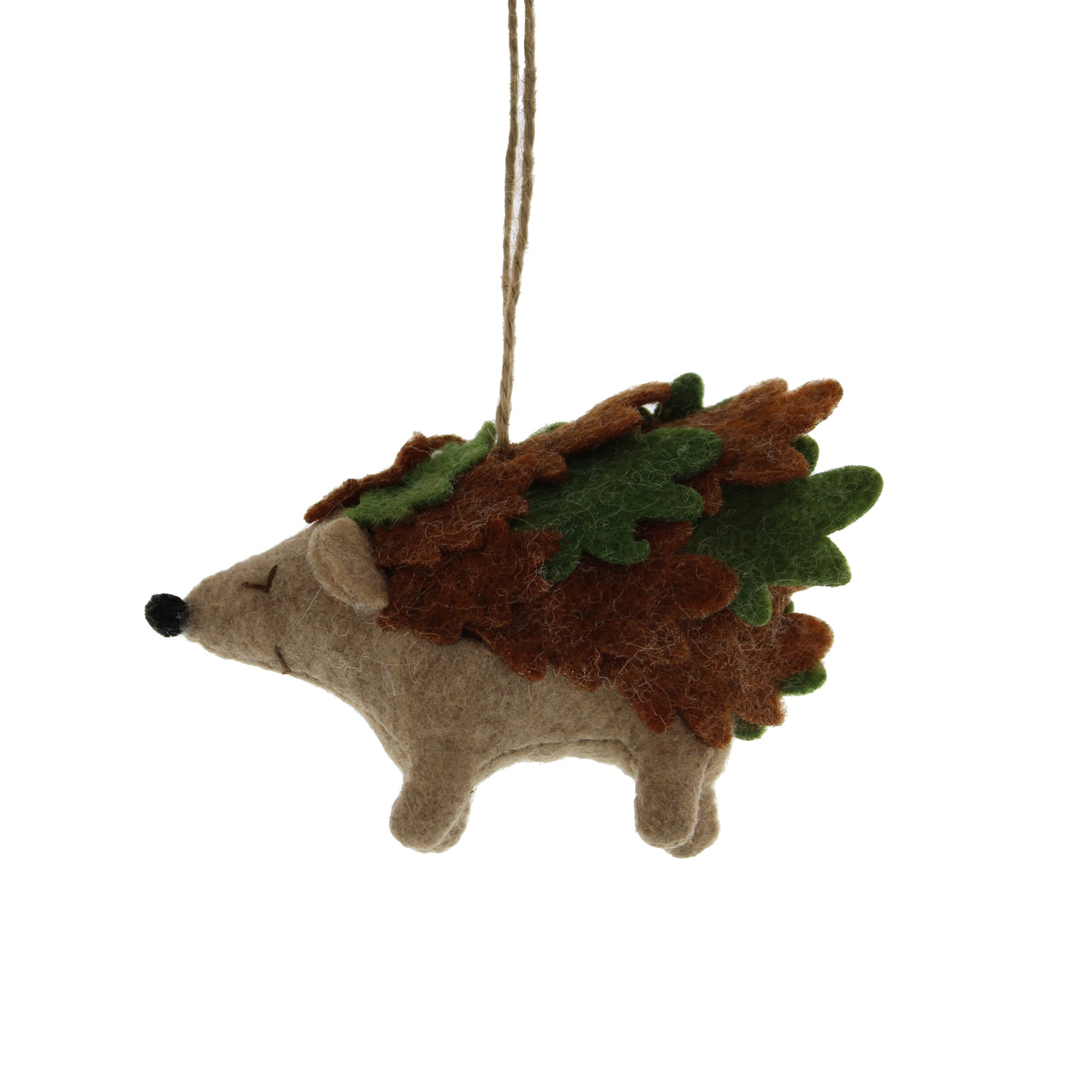 13cm hanging green/brown fabric hedgehog