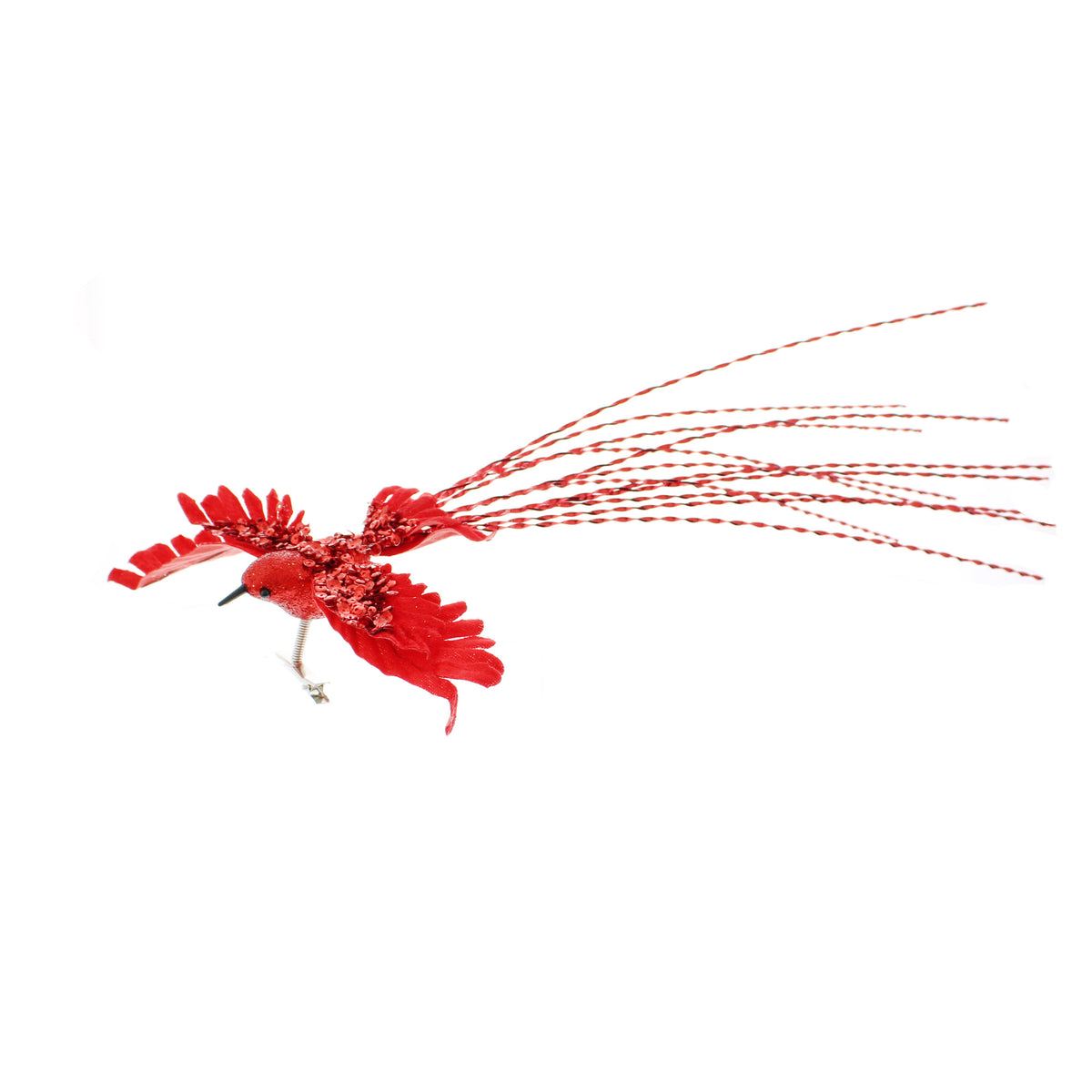 43cm red sequin bird - long twisted tail