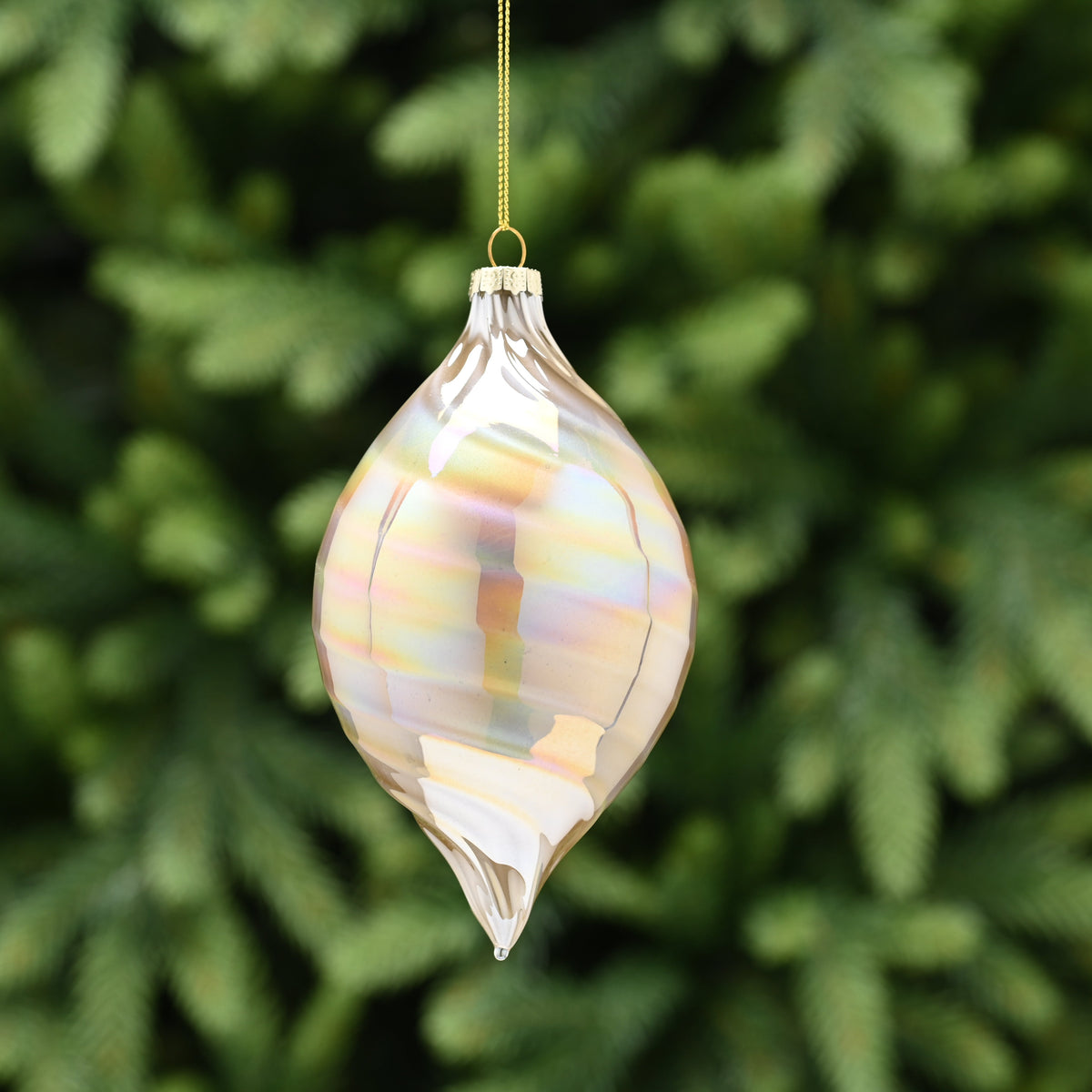15cm iridescent gold swirl glass drop