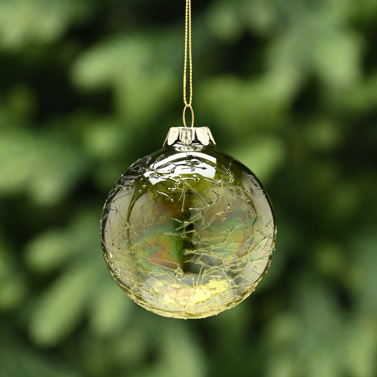 8cm green/clear crackle texture glass ball
