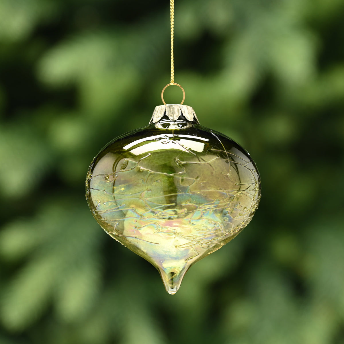 8cm green/clear crackle texture glass onion