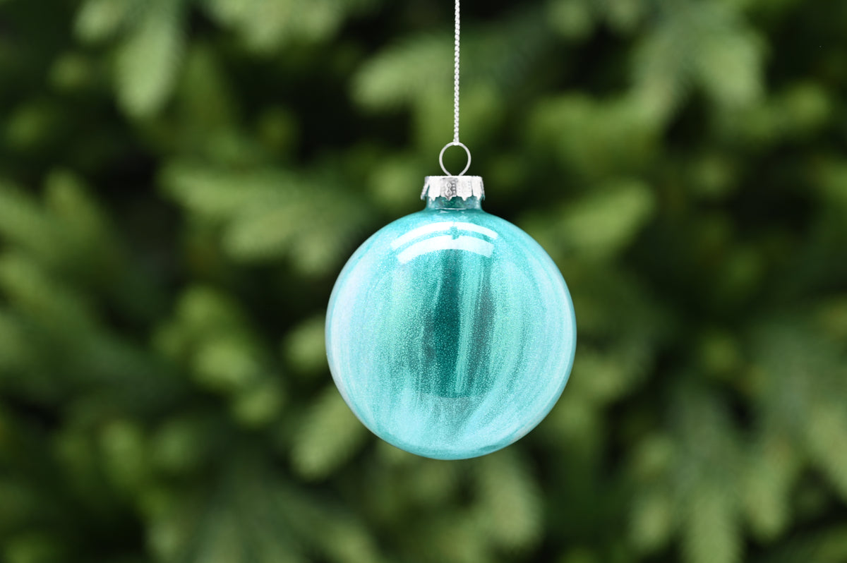 8cm green/teal/white encased glass ball