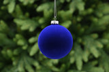 8cm navy blue flocked glass ball