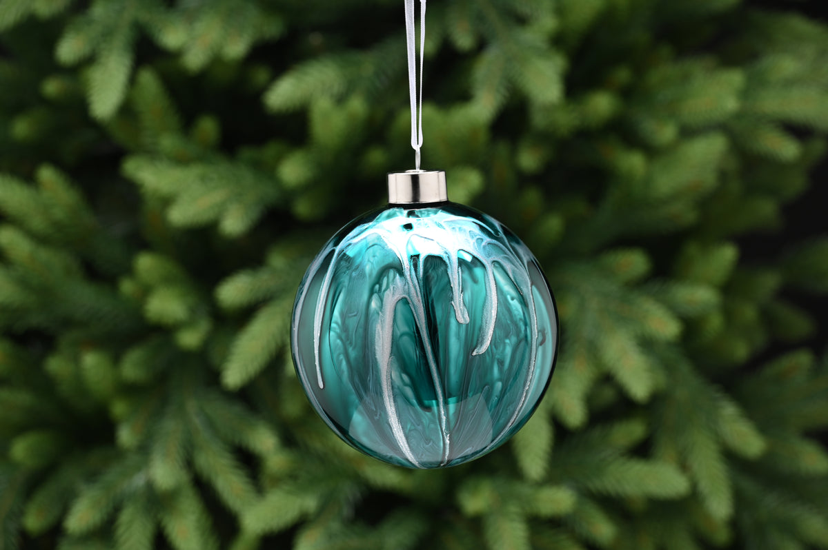 10cm shiny green/gold glass ball-petrol effect
