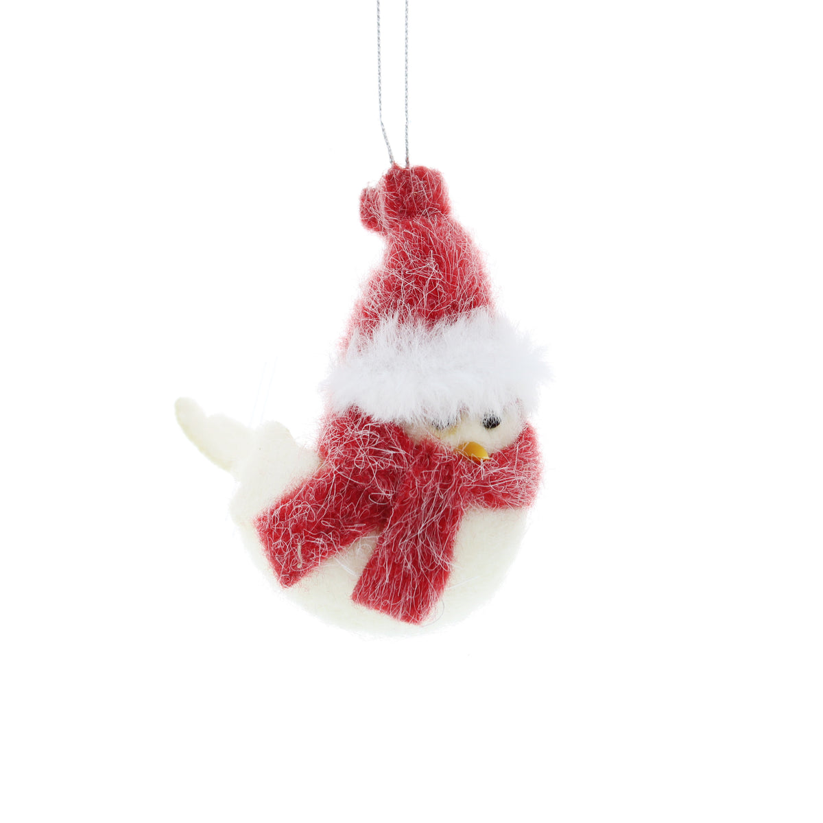 11cm hanging cream felt bird in green scarf