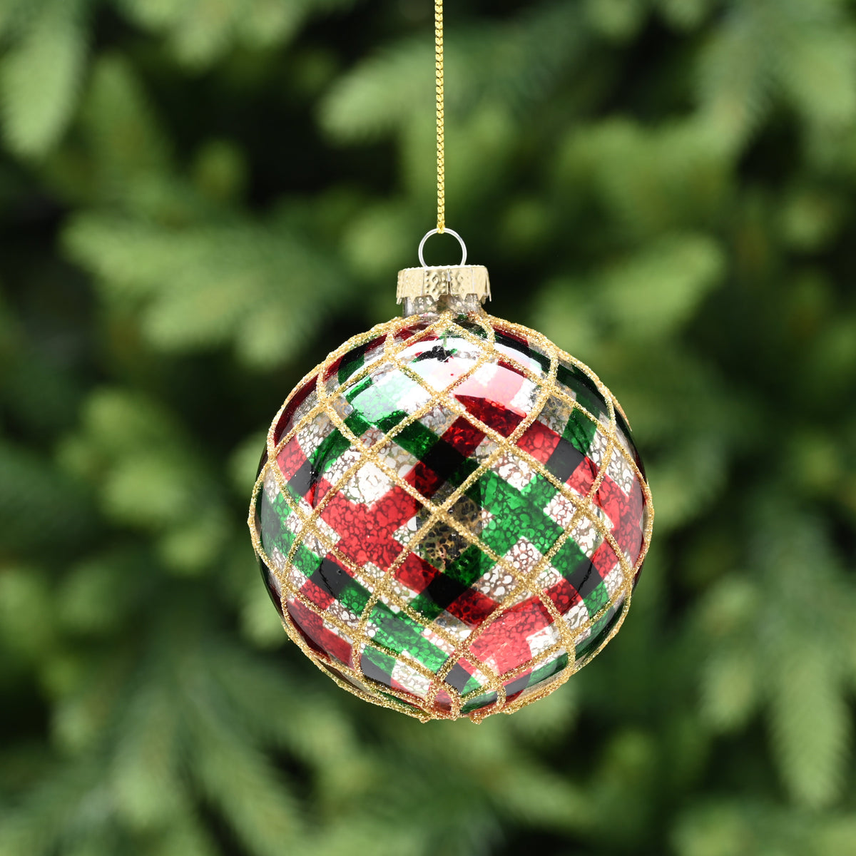 8cm antique glass ball with tartan