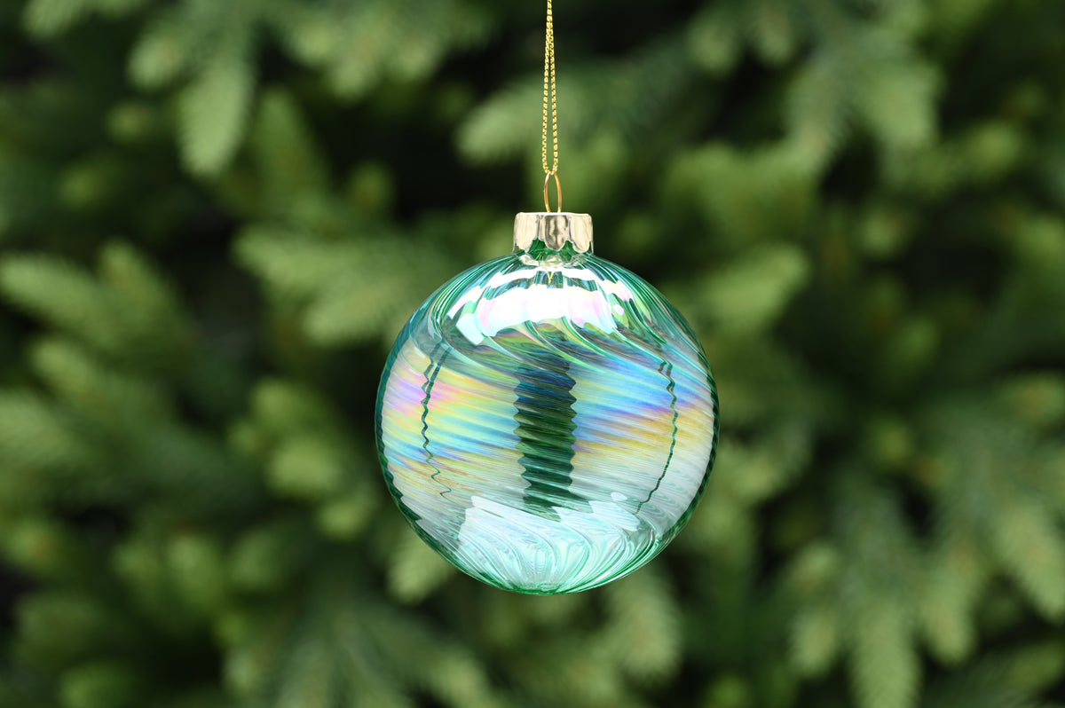 8cm iridescent aqua swirl glass ball