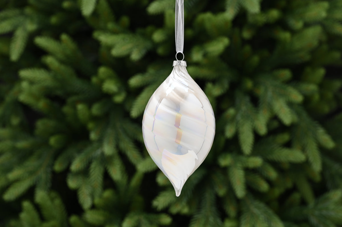 16cm white iridescent glass teardrop