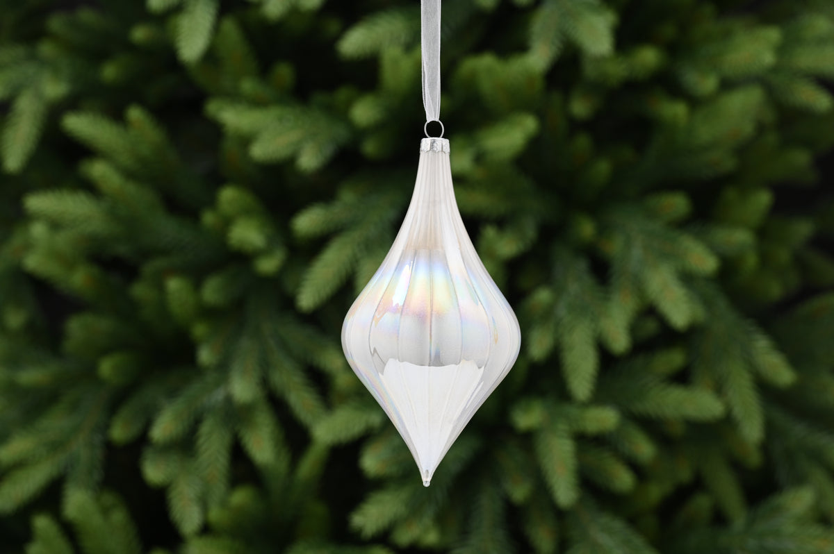 16cm white iridescent glass finial