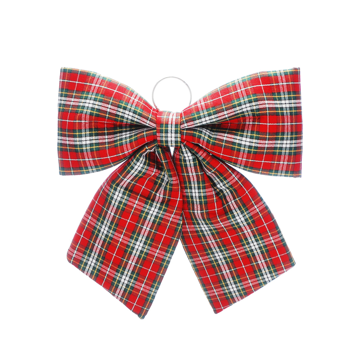 34cm red/green/white tartan fabric bow