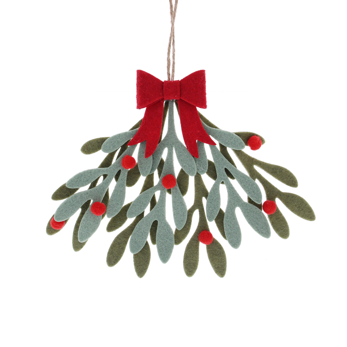 19cm hanging fabric mistletoe and red bow